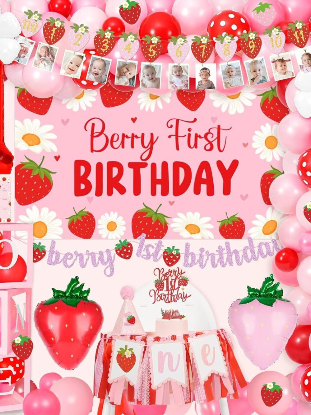 Berry First Birthday Decorations, Strawberry Party Kit
